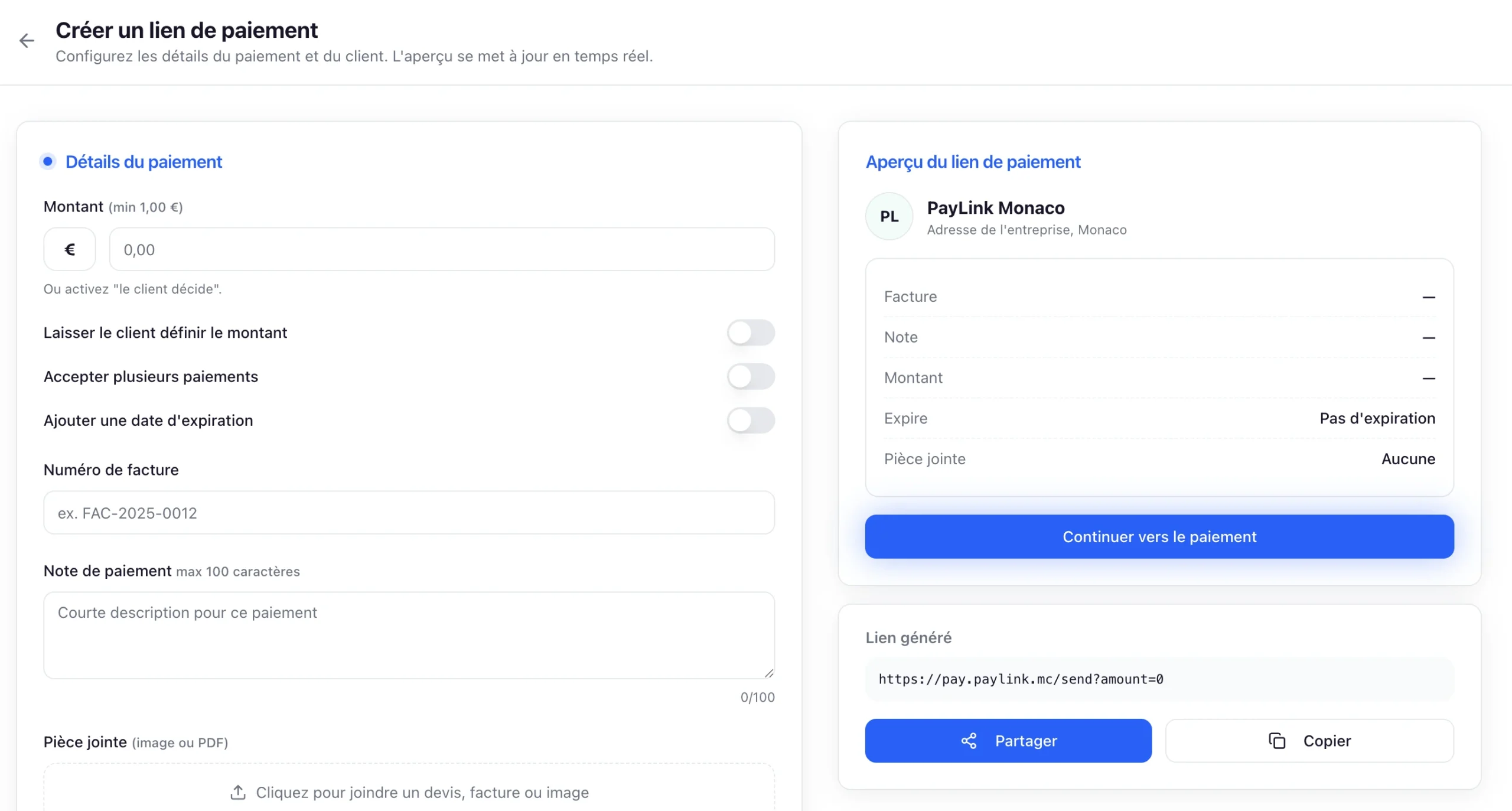 Core PayLink dashboard